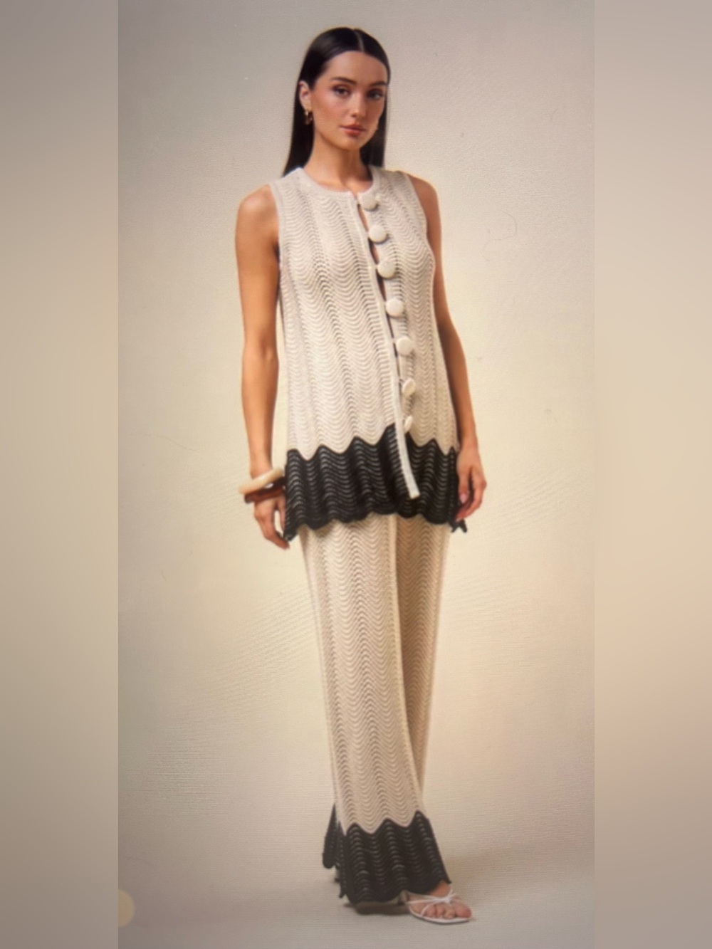 Able Brand Colorblock Button Knit Top & Pants Set